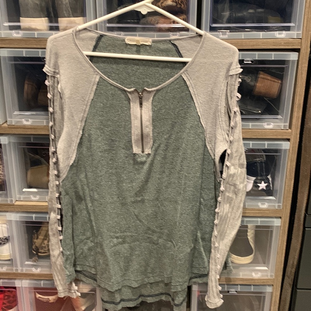 Gilded Intent long sleeved Henley Size L - cut out openings down the sleeves
